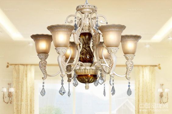欧美 六头吊灯 水晶树脂雕花 优雅古典 卧室客厅书房