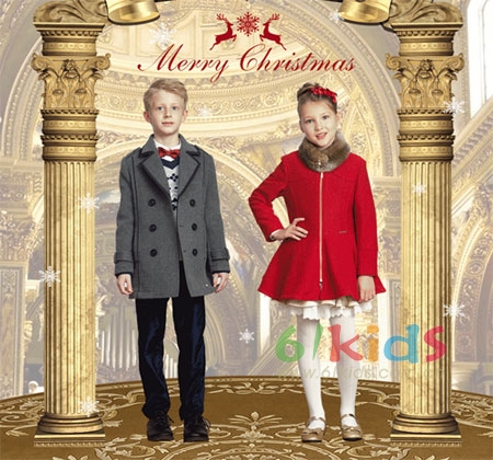 大红色女童呢子外套，加入金丝设计的呢子大衣让圣诞更有气氛ã?