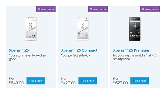 索尼公布新Z5系列价格 价格依然旗舰级2