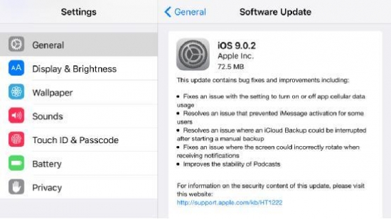 小步快跑修复bug 苹果推iOS 9.0.2更新1