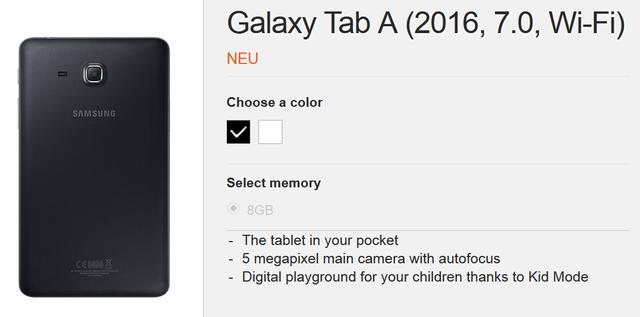 2016款Galaxy Tab A亮相三星官网 1200元起售2