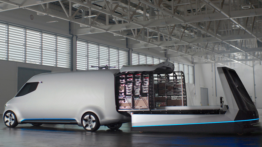 奔驰发布自动驾驶概念货车，配备两台无人机送货1