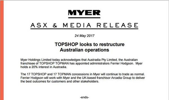 Topshop在澳洲破产 却在中国进行新一轮扩张1