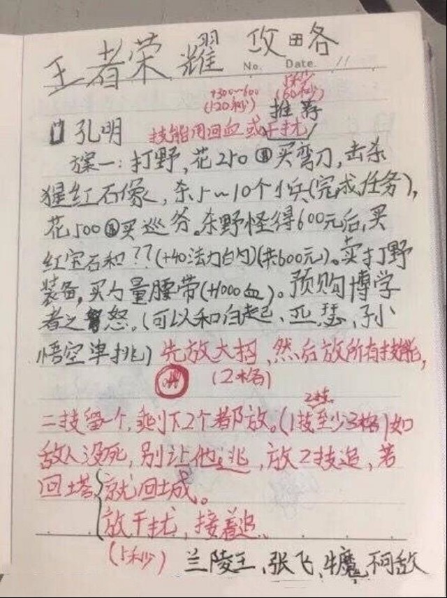 网友乐坏了 小学生自编王者荣耀攻略丢失1