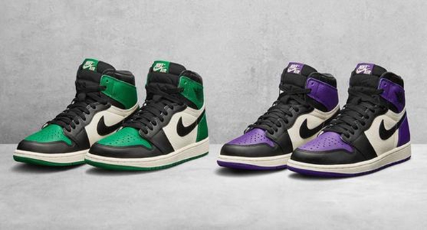 Air Jordan 1 “Court Purple（黑紫脚趾）”和 Air Jordan 1 “Pine Green（黑绿脚趾）